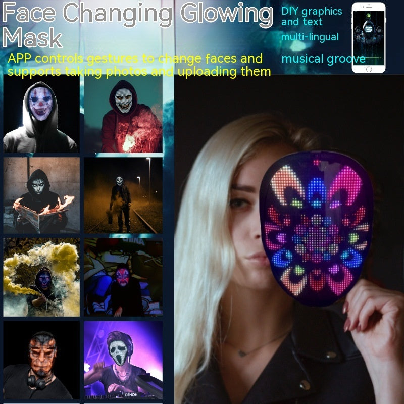 Halloween Face Masks Full Color LED Luminous Mask Face Changing Mask Party Bar Props GTPD Global Trending Products Direct