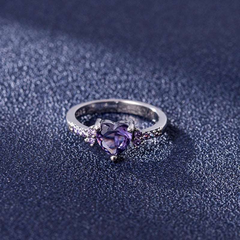 Fashion Ring 925 Silver Jewelry Heart Shape Amethyst Gemstone Rings for Female Wedding Promise Party Ornament