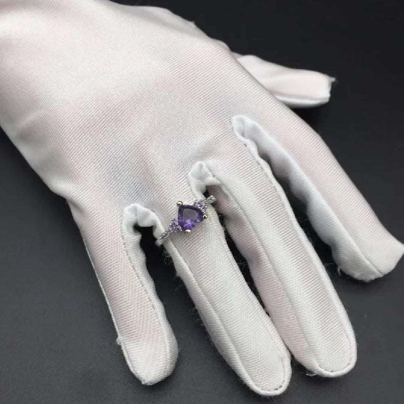 Fashion Ring 925 Silver Jewelry Heart Shape Amethyst Gemstone Rings for Female Wedding Promise Party Ornament