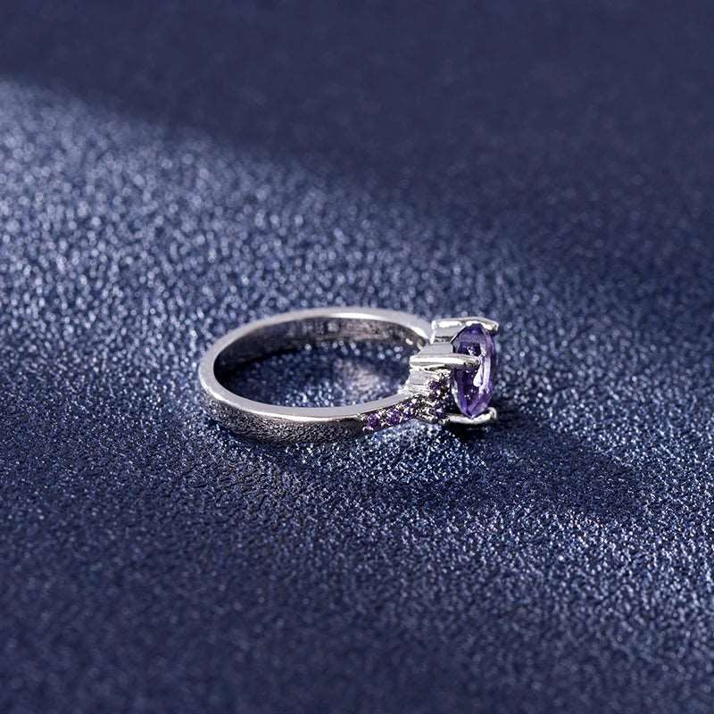 Fashion Ring 925 Silver Jewelry Heart Shape Amethyst Gemstone Rings for Female Wedding Promise Party Ornament