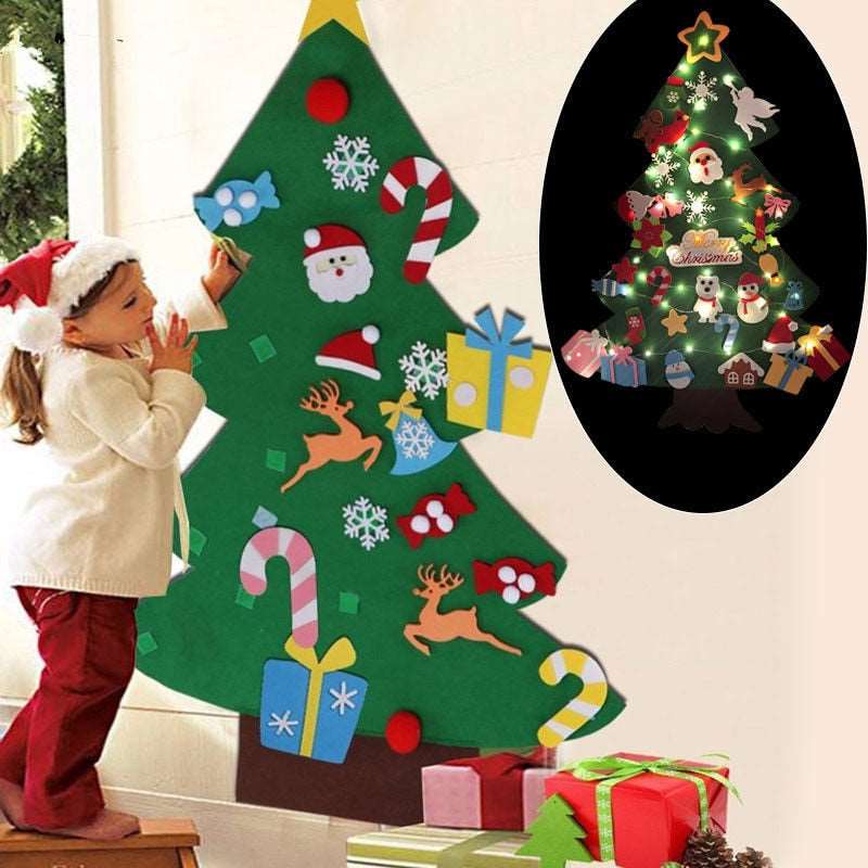 Baby Montessori Toy 32pcs DIY Felt Christmas Tree Toddlers Busy Board Xmas Tree Gift For Boy Girl Door Wall Ornament Decorations