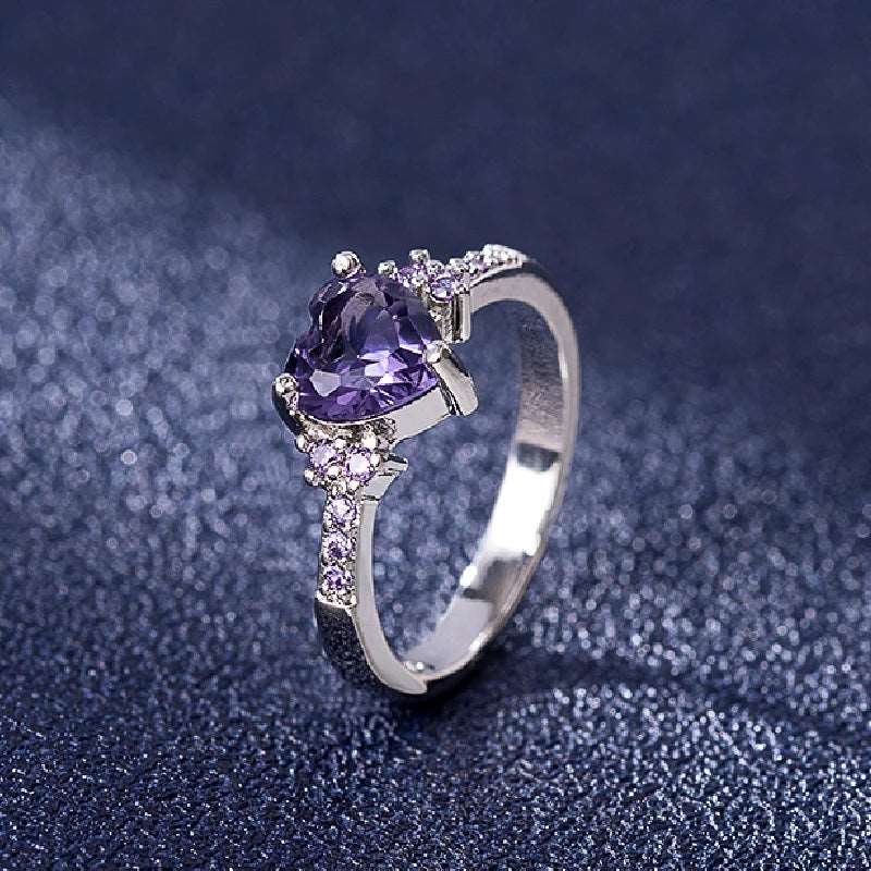 Fashion Ring 925 Silver Jewelry Heart Shape Amethyst Gemstone Rings for Female Wedding Promise Party Ornament