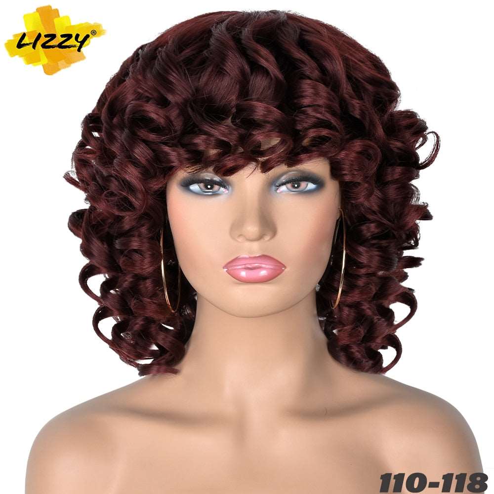 Short Hair Afro Curly Wig With Bangs Loose Synthetic Cosplay Fluffy Shoulder Length Natural Wigs