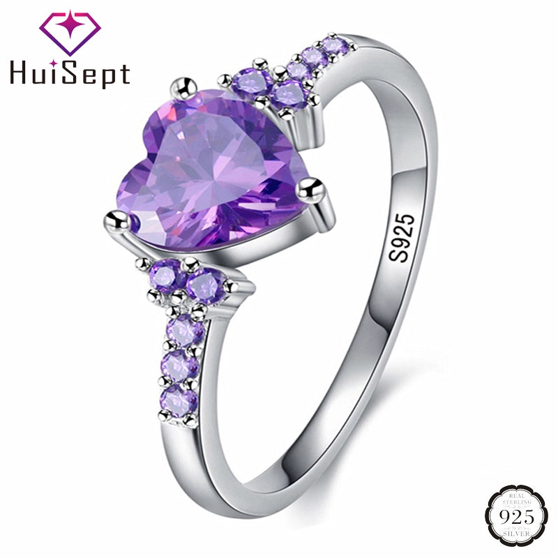 Fashion Ring 925 Silver Jewelry Heart Shape Amethyst Gemstone Rings for Female Wedding Promise Party Ornament GTPD Global Trending Products Direct