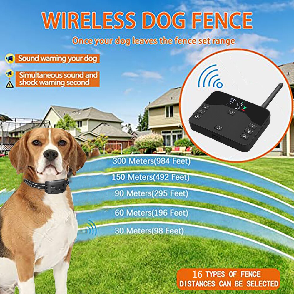 Wireless Dog Fence 2 in 1  Electric Pet Containment 4 Working Modes Waterproof Recharge Vibration Collar Shock Training Device GTPD Global Trending Products Direct