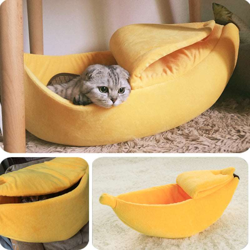 Cat Dog Banana Bed House Cozy Kennel Warm Portable Pet Basket